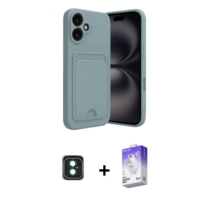 MARSİLYAN™- iPhone 16 Kılıf Vadi Çizgi Prime - Siyah Bilvis 5in1 3D Magic Cam Ekran Koruyucu + PVD Metal Kamera Lens - YL