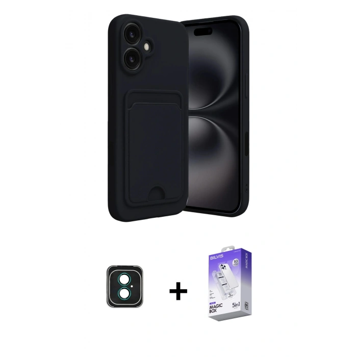 MARSİLYAN™- iPhone 16 Kılıf Vadi Çizgi Prime - Siyah Bilvis 5in1 3D Magic Cam Ekran Koruyucu + PVD Metal Kamera Lens - YL