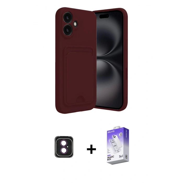 MARSİLYAN™- iPhone 16 Kılıf Vadi Çizgi Prime - Siyah Bilvis 5in1 3D Magic Cam Ekran Koruyucu + PVD Metal Kamera Lens - PE