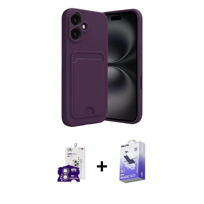 MARSİLYAN™- iPhone 16 Kılıf Vadi Çizgi Prime - Siyah Bilvis 5in1 5D Magic Hayalet Cam Ekran Koruyucu + Bilvis Titan Kamera Lens - GS