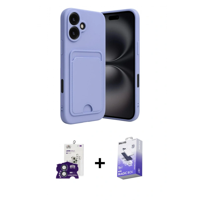 MARSİLYAN™- iPhone 16 Kılıf Vadi Çizgi Prime - Siyah Bilvis 5in1 5D Magic Hayalet Cam Ekran Koruyucu + Bilvis Titan Kamera Lens - YL