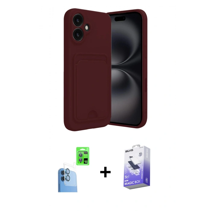 MARSİLYAN™- iPhone 16 Kılıf Vadi Çizgi Prime - Siyah Bilvis 5in1 5D Magic Hayalet Cam Ekran Koruyucu + Raze Metal Kamera Lens - LT
