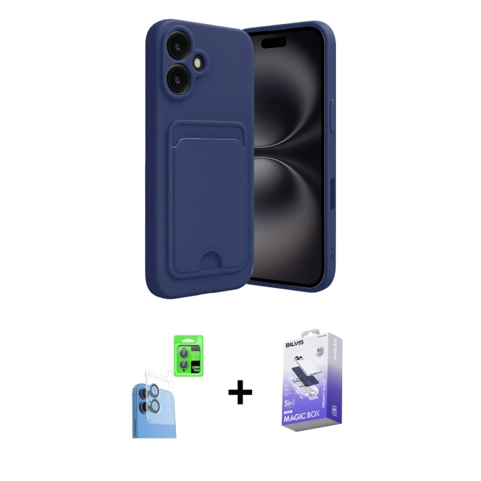 MARSİLYAN™- iPhone 16 Kılıf Vadi Çizgi Prime - Siyah Bilvis 5in1 5D Magic Hayalet Cam Ekran Koruyucu + Raze Metal Kamera Lens - LT