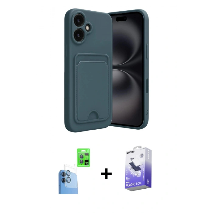 MARSİLYAN™- iPhone 16 Kılıf Vadi Çizgi Prime - Siyah Bilvis 5in1 5D Magic Hayalet Cam Ekran Koruyucu + Raze Metal Kamera Lens - LT