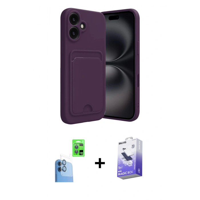 MARSİLYAN™- iPhone 16 Kılıf Vadi Çizgi Prime - Siyah Bilvis 5in1 5D Magic Hayalet Cam Ekran Koruyucu + Raze Metal Kamera Lens - LT