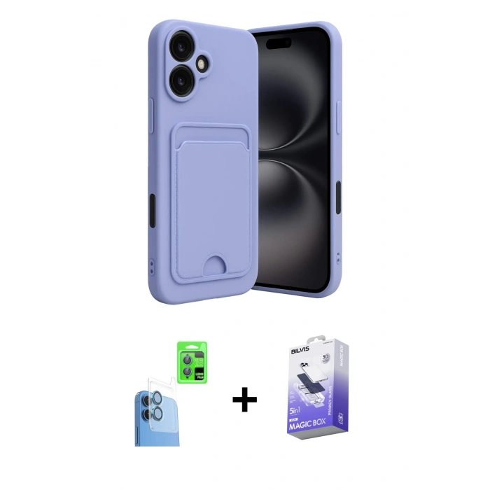 MARSİLYAN™- iPhone 16 Kılıf Vadi Çizgi Prime - Siyah Bilvis 5in1 5D Magic Hayalet Cam Ekran Koruyucu + Raze Metal Kamera Lens - LT