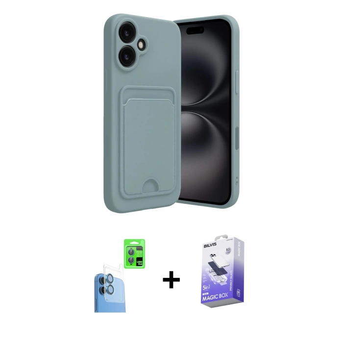 MARSİLYAN™- iPhone 16 Kılıf Vadi Çizgi Prime - Siyah Bilvis 5in1 5D Magic Hayalet Cam Ekran Koruyucu + Raze Metal Kamera Lens - LT