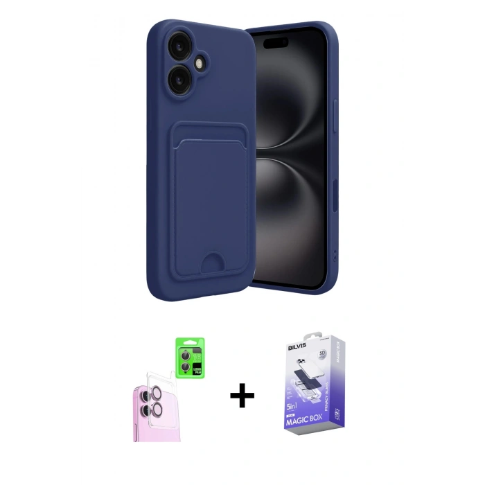 MARSİLYAN™- iPhone 16 Kılıf Vadi Çizgi Prime - Siyah Bilvis 5in1 5D Magic Hayalet Cam Ekran Koruyucu + Raze Metal Kamera Lens - PE