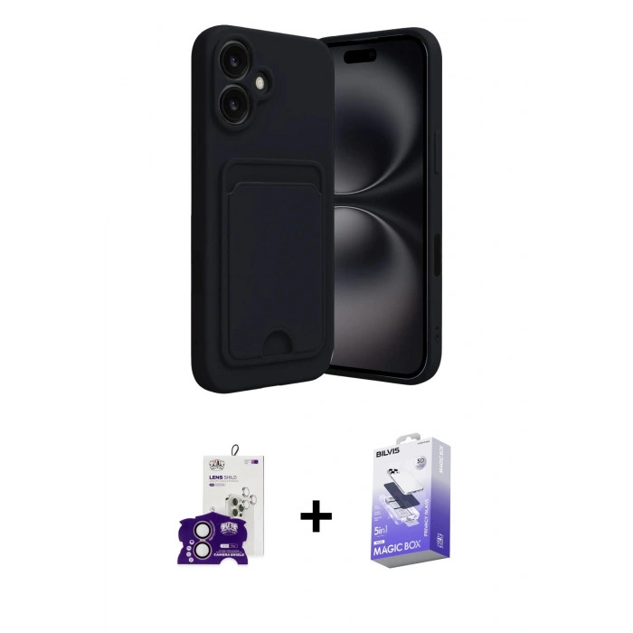 MARSİLYAN™- iPhone 16 Kılıf Vadi Çizgi Prime - Siyah Bilvis 5in1 5D Magic Hayalet Cam Ekran Koruyucu + Bilvis Titan Kamera Lens - PE
