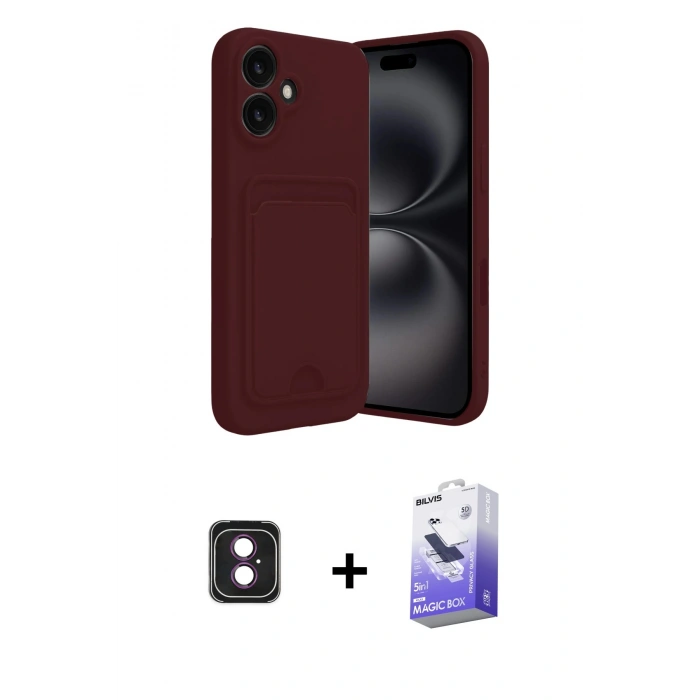 MARSİLYAN™- iPhone 16 Kılıf Vadi Çizgi Prime - Siyah Bilvis 5in1 5D Magic Hayalet Cam Ekran Koruyucu + PVD Metal Kamera Lens - PE