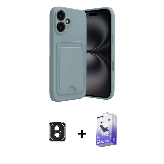 MARSİLYAN™- iPhone 16 Kılıf Vadi Çizgi Prime - Siyah Bilvis 5in1 5D Magic Hayalet Cam Ekran Koruyucu + PVD Metal Kamera Lens - PE