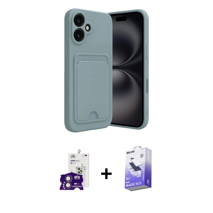 MARSİLYAN™- iPhone 16 Kılıf Vadi Çizgi Prime - Siyah Bilvis 5in1 5D Magic Hayalet Cam Ekran Koruyucu + Bilvis Titan Kamera Lens - PE