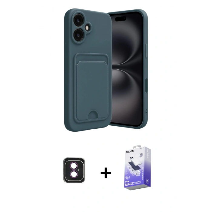MARSİLYAN™- iPhone 16 Kılıf Vadi Çizgi Prime - Siyah Bilvis 5in1 5D Magic Hayalet Cam Ekran Koruyucu + PVD Metal Kamera Lens - PE