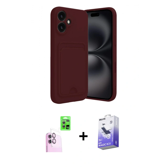 MARSİLYAN™- iPhone 16 Kılıf Vadi Çizgi Prime - Siyah Bilvis 5in1 5D Magic Hayalet Cam Ekran Koruyucu + Raze Metal Kamera Lens - PE