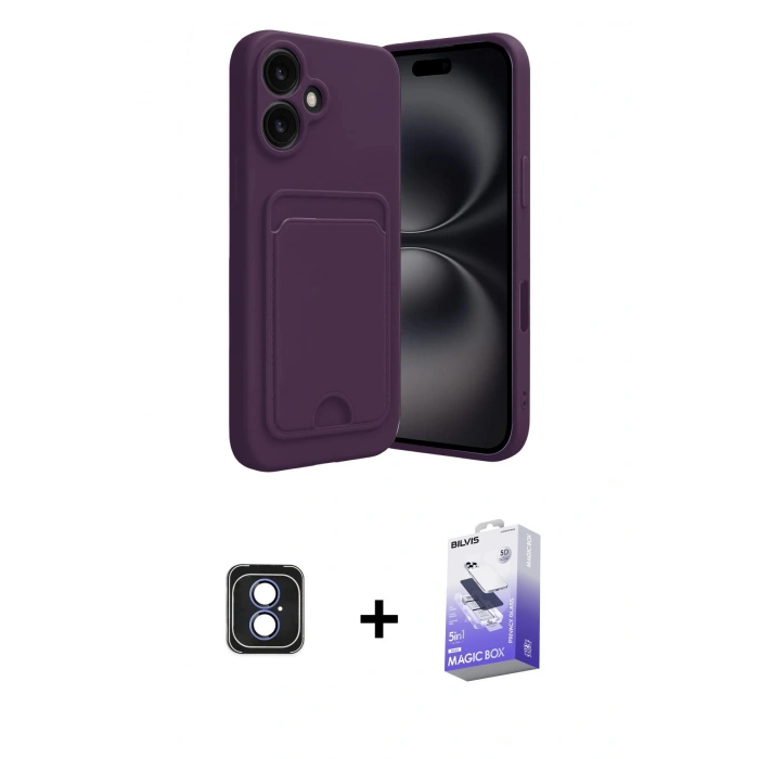 MARSİLYAN™- iPhone 16 Kılıf Vadi Çizgi Prime - Siyah Bilvis 5in1 5D Magic Hayalet Cam Ekran Koruyucu + PVD Metal Kamera Lens - MI