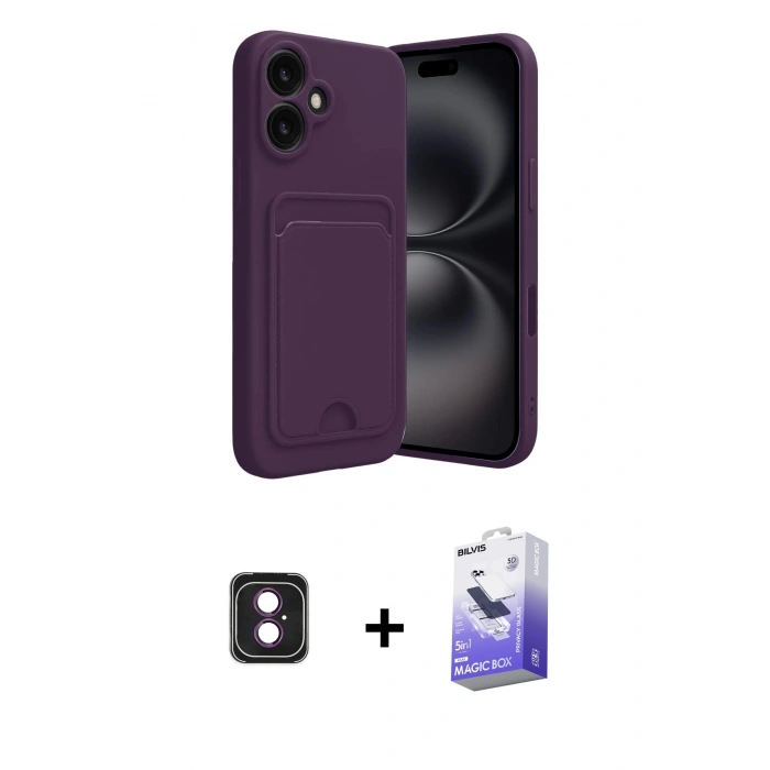 MARSİLYAN™- iPhone 16 Kılıf Vadi Çizgi Prime - Siyah Bilvis 5in1 5D Magic Hayalet Cam Ekran Koruyucu + PVD Metal Kamera Lens - PE