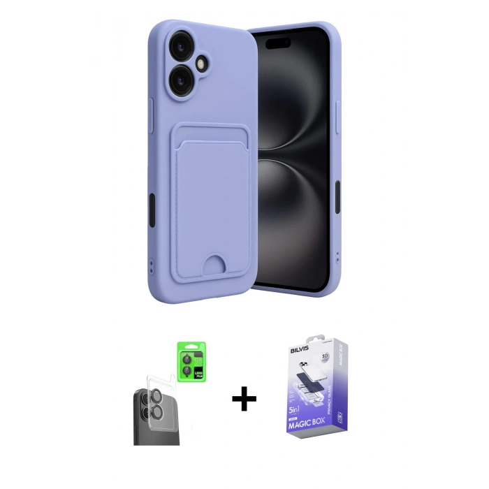 MARSİLYAN™- iPhone 16 Kılıf Vadi Çizgi Prime - Siyah Bilvis 5in1 5D Magic Hayalet Cam Ekran Koruyucu + Raze Metal Kamera Lens - SH