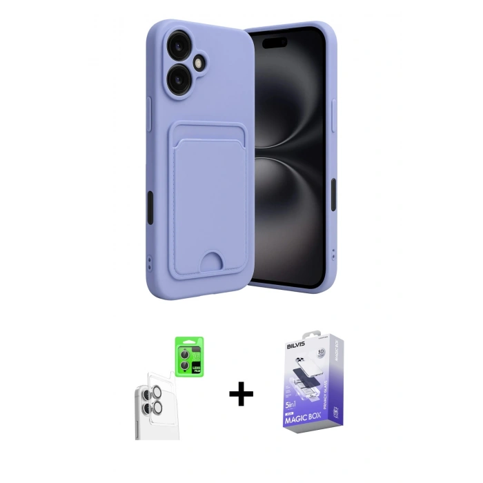 MARSİLYAN™- iPhone 16 Kılıf Vadi Çizgi Prime - Siyah Bilvis 5in1 5D Magic Hayalet Cam Ekran Koruyucu + Raze Metal Kamera Lens - BZ