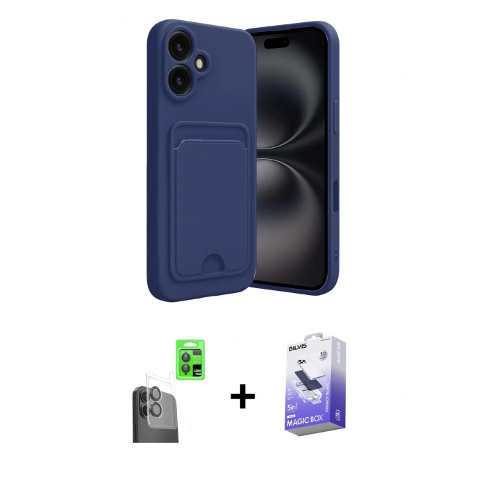 MARSİLYAN™- iPhone 16 Kılıf Vadi Çizgi Prime - Siyah Bilvis 5in1 5D Magic Hayalet Cam Ekran Koruyucu + Raze Metal Kamera Lens - SH