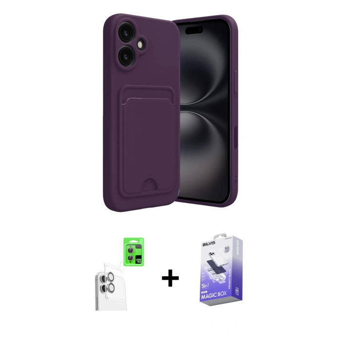 MARSİLYAN™- iPhone 16 Kılıf Vadi Çizgi Prime - Siyah Bilvis 5in1 5D Magic Hayalet Cam Ekran Koruyucu + Raze Metal Kamera Lens - BZ