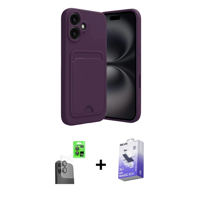 MARSİLYAN™- iPhone 16 Kılıf Vadi Çizgi Prime - Siyah Bilvis 5in1 5D Magic Hayalet Cam Ekran Koruyucu + Raze Metal Kamera Lens - SH