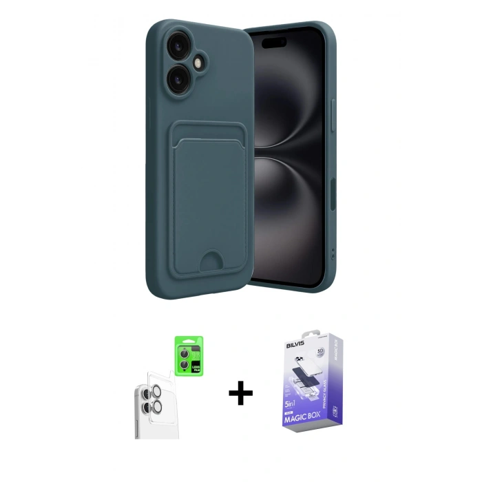 MARSİLYAN™- iPhone 16 Kılıf Vadi Çizgi Prime - Siyah Bilvis 5in1 5D Magic Hayalet Cam Ekran Koruyucu + Raze Metal Kamera Lens - BZ