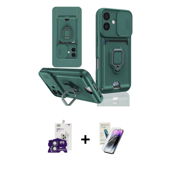 MARSİLYAN™- iPhone 16 Kılıf Vadi Form Prime - Şeffaf Pasifik Cam Ekran Koruyucu + Bilvis Titan Kamera Lens - YL
