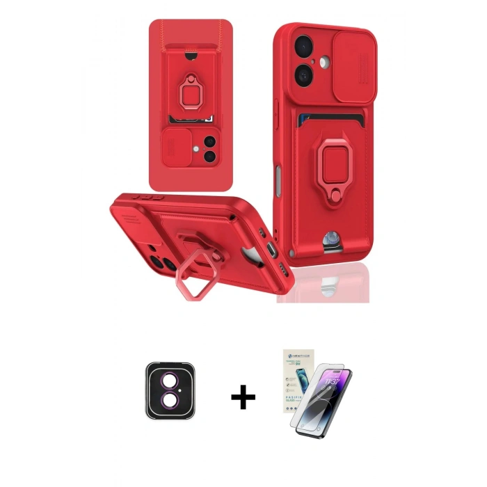 MARSİLYAN™- iPhone 16 Kılıf Vadi Form Prime - Şeffaf Pasifik Cam Ekran Koruyucu + PVD Metal Kamera Lens - PE