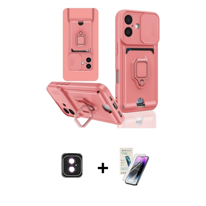 MARSİLYAN™- iPhone 16 Kılıf Vadi Form Prime - Şeffaf Pasifik Cam Ekran Koruyucu + PVD Metal Kamera Lens - PE