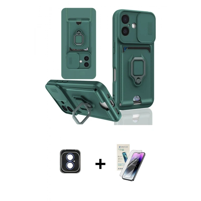 MARSİLYAN™- iPhone 16 Kılıf Vadi Form Prime - Şeffaf Pasifik Cam Ekran Koruyucu + PVD Metal Kamera Lens - MI