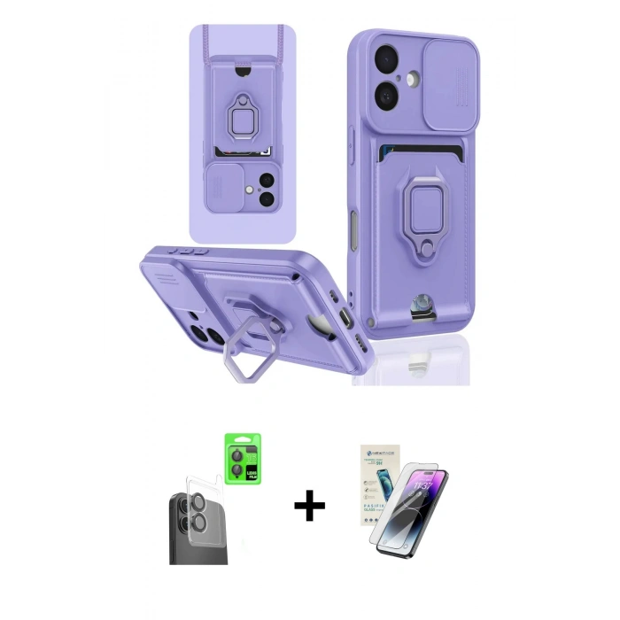 MARSİLYAN™- iPhone 16 Kılıf Vadi Form Prime - Şeffaf Pasifik Cam Ekran Koruyucu + Raze Metal Kamera Lens - SH