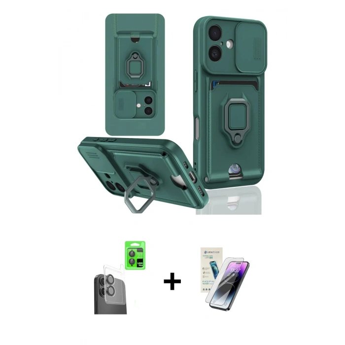 MARSİLYAN™- iPhone 16 Kılıf Vadi Form Prime - Şeffaf Pasifik Cam Ekran Koruyucu + Raze Metal Kamera Lens - SH