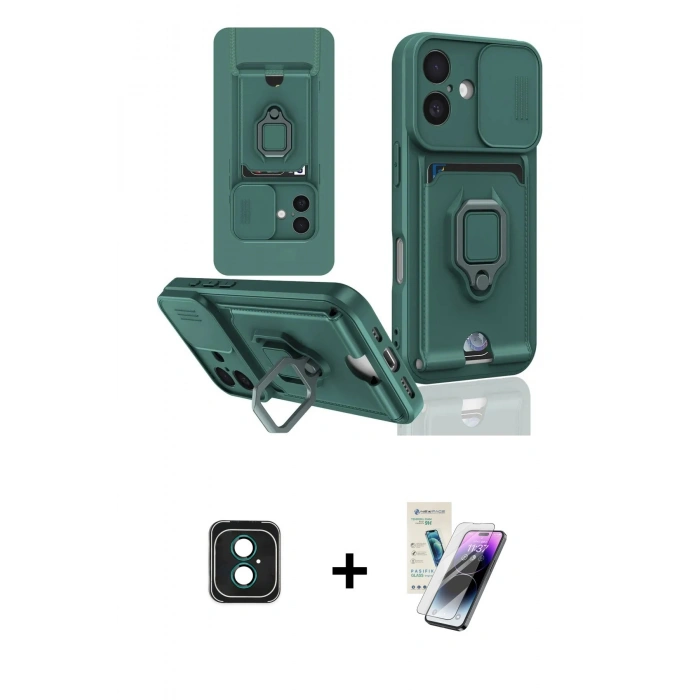 MARSİLYAN™- iPhone 16 Kılıf Vadi Form Prime - Şeffaf Pasifik Cam Ekran Koruyucu + PVD Metal Kamera Lens - YL
