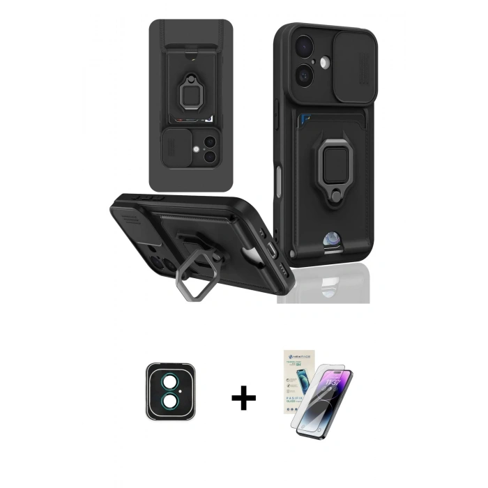 MARSİLYAN™- iPhone 16 Kılıf Vadi Form Prime - Şeffaf Pasifik Cam Ekran Koruyucu + PVD Metal Kamera Lens - YL