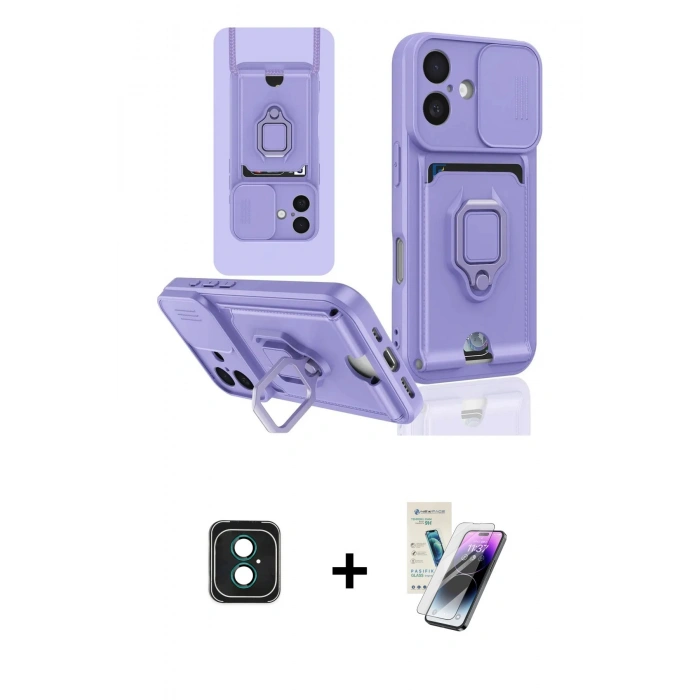 MARSİLYAN™- iPhone 16 Kılıf Vadi Form Prime - Şeffaf Pasifik Cam Ekran Koruyucu + PVD Metal Kamera Lens - YL