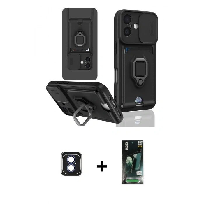 MARSİLYAN™- iPhone 16 Kılıf Vadi Form Prime - Siyah 360 Mat Full Body Arka Koruyucu + PVD Metal Kamera Lens - MI