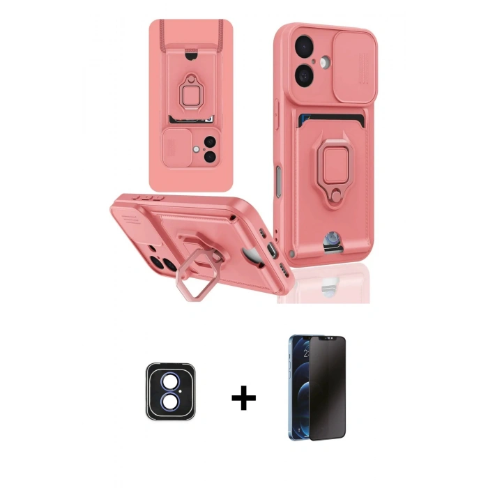 MARSİLYAN™- iPhone 16 Kılıf Vadi Form Prime - Siyah 3D Antistatik Hayalet Cam Ekran Koruyucu + PVD Metal Kamera Lens - MI