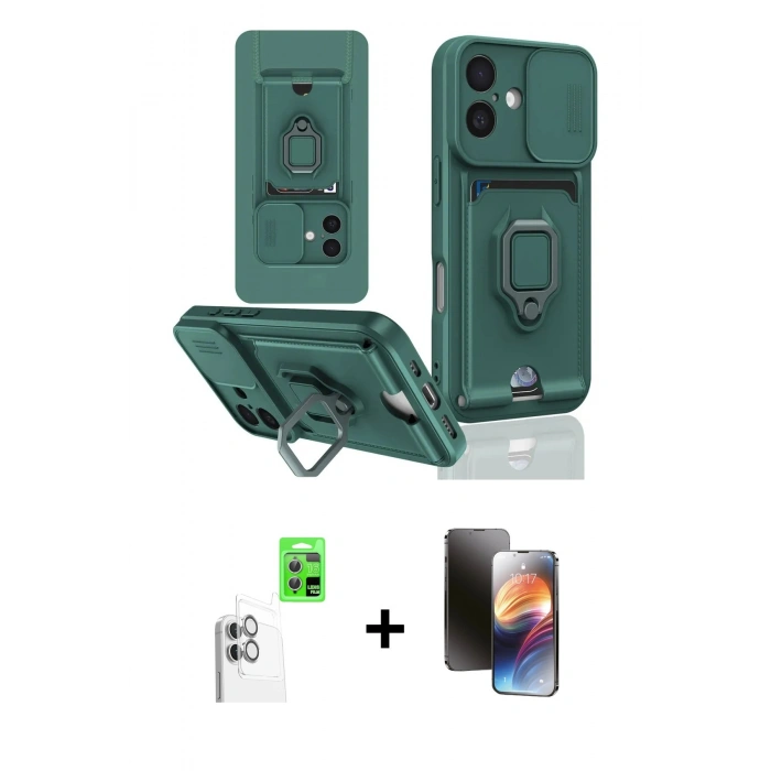MARSİLYAN™- iPhone 16 Kılıf Vadi Form Prime - Siyah 3D Antistatik Mat Seramik Nano Ekran Koruyucu + Raze Metal Kamera Lens - BZ