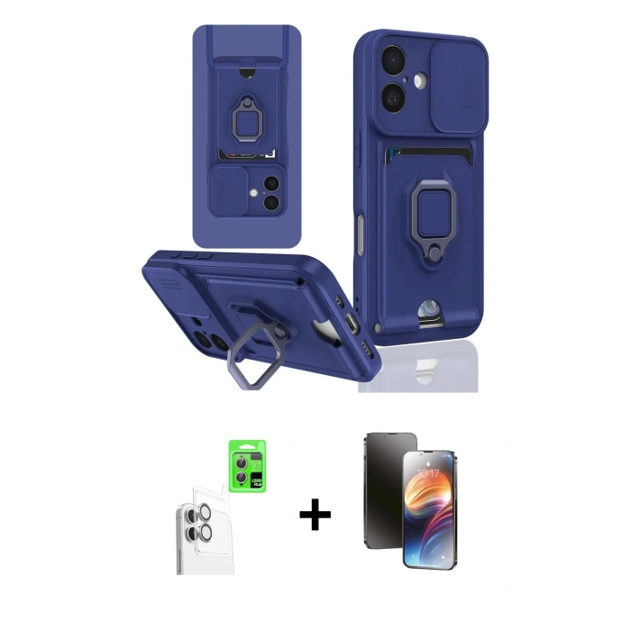 MARSİLYAN™- iPhone 16 Kılıf Vadi Form Prime - Siyah 3D Antistatik Mat Seramik Nano Ekran Koruyucu + Raze Metal Kamera Lens - BZ