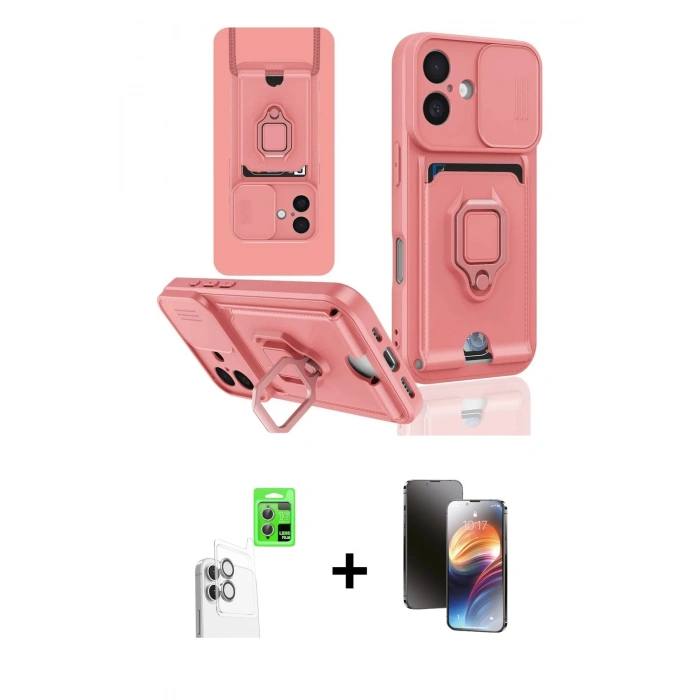 MARSİLYAN™- iPhone 16 Kılıf Vadi Form Prime - Siyah 3D Antistatik Mat Seramik Nano Ekran Koruyucu + Raze Metal Kamera Lens - BZ