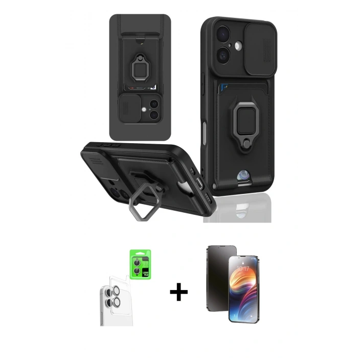 MARSİLYAN™- iPhone 16 Kılıf Vadi Form Prime - Siyah 3D Antistatik Mat Seramik Nano Ekran Koruyucu + Raze Metal Kamera Lens - BZ