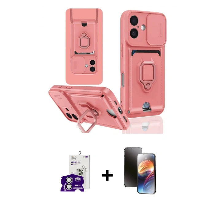 MARSİLYAN™- iPhone 16 Kılıf Vadi Form Prime - Siyah 3D Antistatik Mat Seramik Nano Ekran Koruyucu + Bilvis Titan Kamera Lens - GS