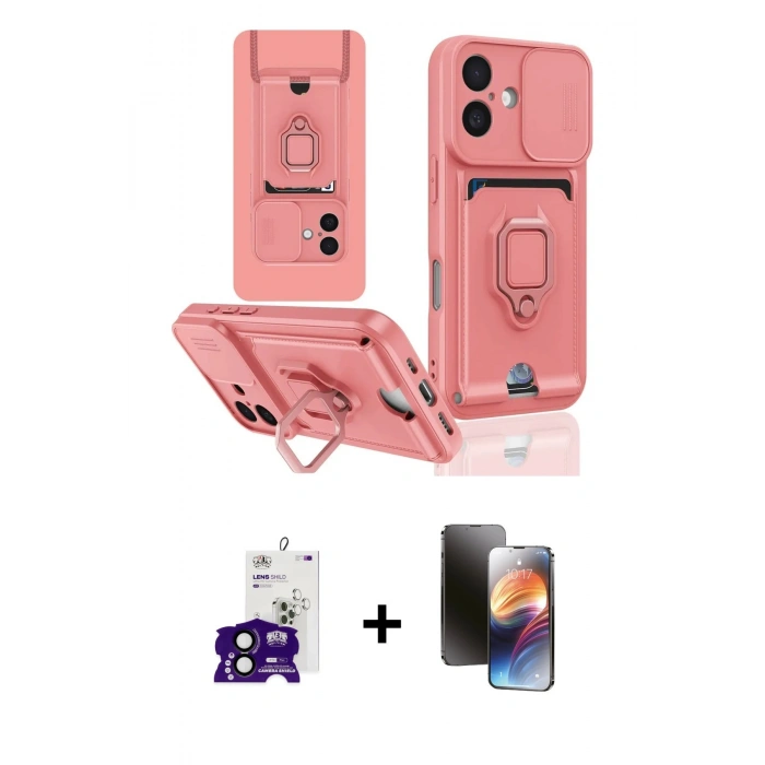 MARSİLYAN™- iPhone 16 Kılıf Vadi Form Prime - Siyah 3D Antistatik Mat Seramik Nano Ekran Koruyucu + Bilvis Titan Kamera Lens - SH