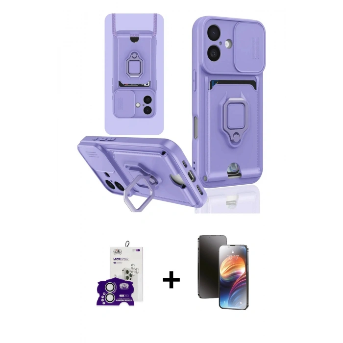 MARSİLYAN™- iPhone 16 Kılıf Vadi Form Prime - Siyah 3D Antistatik Mat Seramik Nano Ekran Koruyucu + Bilvis Titan Kamera Lens - GS