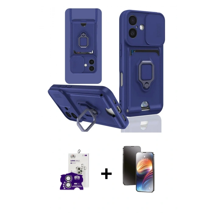 MARSİLYAN™- iPhone 16 Kılıf Vadi Form Prime - Siyah 3D Antistatik Mat Seramik Nano Ekran Koruyucu + Bilvis Titan Kamera Lens - GS