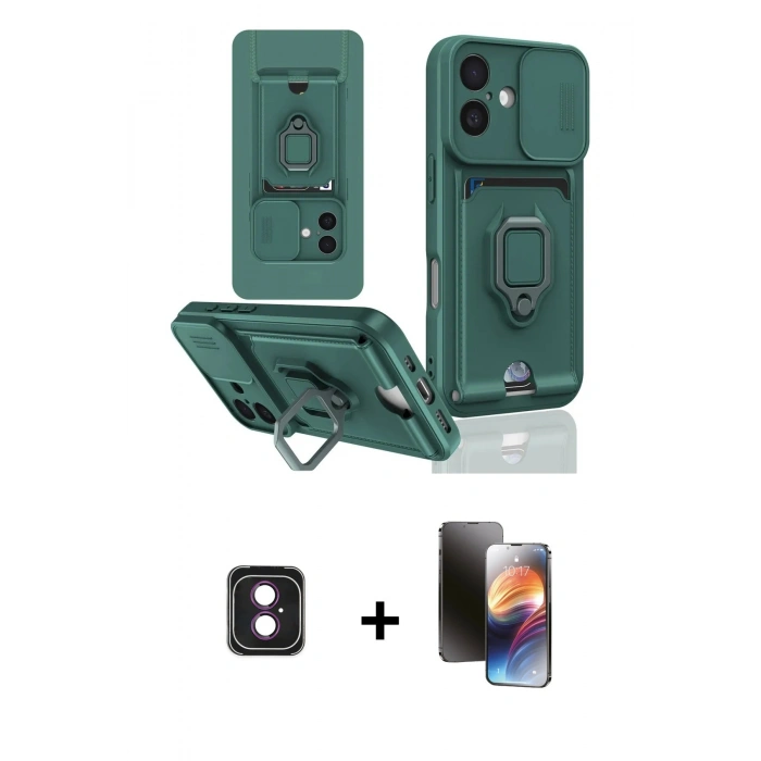 MARSİLYAN™- iPhone 16 Kılıf Vadi Form Prime - Siyah 3D Antistatik Mat Seramik Nano Ekran Koruyucu + PVD Metal Kamera Lens - PE