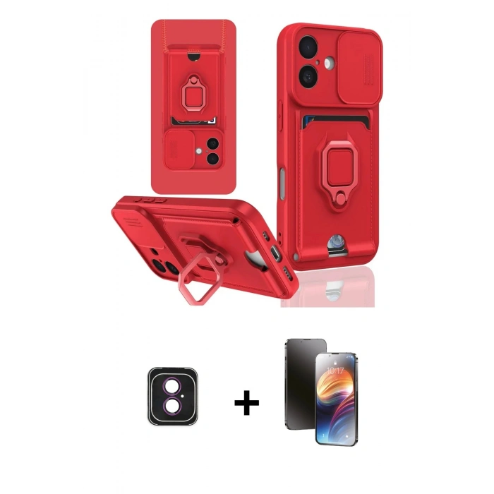 MARSİLYAN™- iPhone 16 Kılıf Vadi Form Prime - Siyah 3D Antistatik Mat Seramik Nano Ekran Koruyucu + PVD Metal Kamera Lens - PE