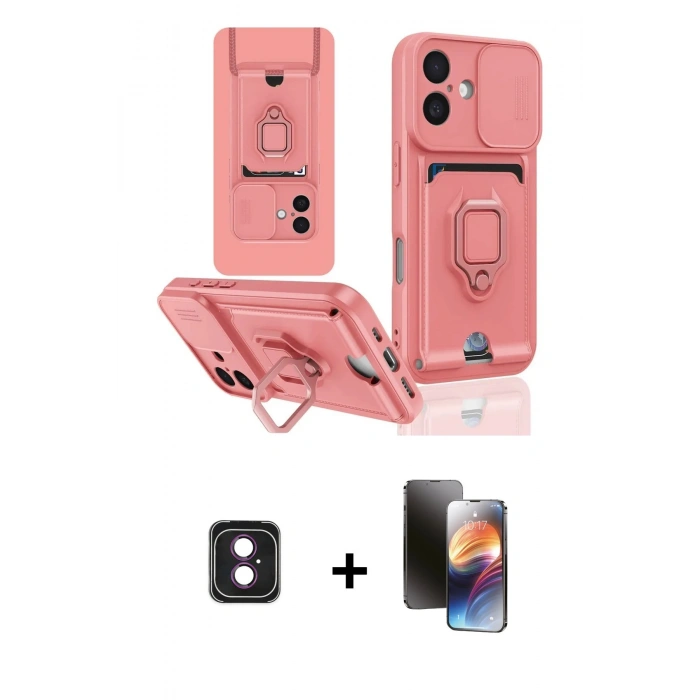 MARSİLYAN™- iPhone 16 Kılıf Vadi Form Prime - Siyah 3D Antistatik Mat Seramik Nano Ekran Koruyucu + PVD Metal Kamera Lens - PE