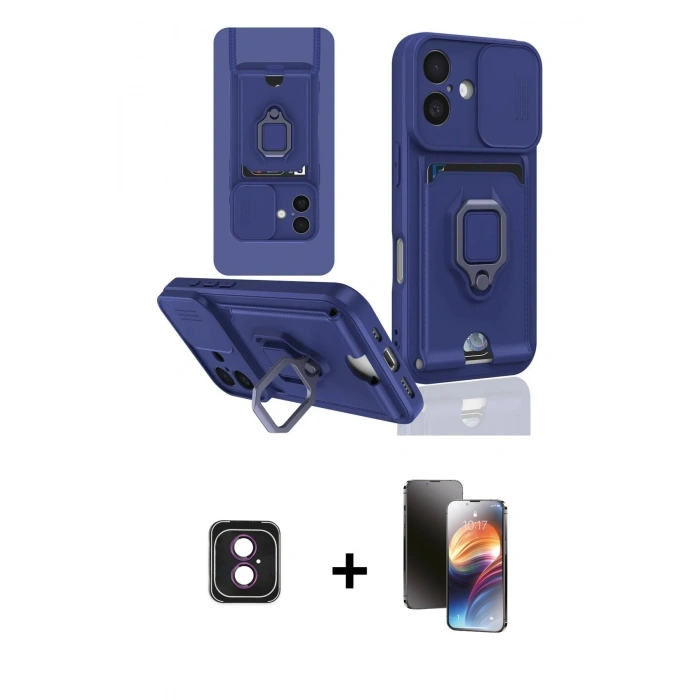 MARSİLYAN™- iPhone 16 Kılıf Vadi Form Prime - Siyah 3D Antistatik Mat Seramik Nano Ekran Koruyucu + PVD Metal Kamera Lens - PE