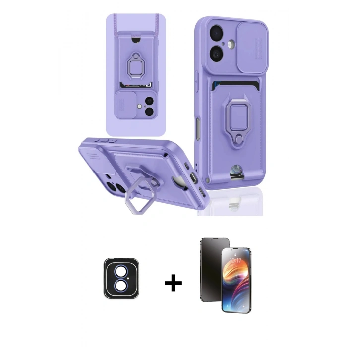 MARSİLYAN™- iPhone 16 Kılıf Vadi Form Prime - Siyah 3D Antistatik Mat Seramik Nano Ekran Koruyucu + PVD Metal Kamera Lens - MI